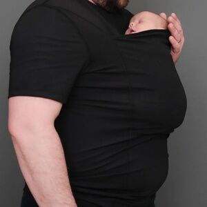 Lalabu Dad Shirt Black | Original Babywearing T-Shirt w Kangaroo Pouch | Size L